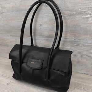 Radley London Black Pebble Leather Satchel Magnetic Flap Over Shoulder Bag Purse